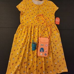 NWT Wonder Nation Casual Play Dress, Floral,Girls XXL 18, Phone Bag,Mini Tumbler